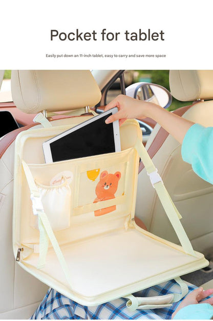 Yellow Foldable Car Back Seat Organizer Tray - PU Leather Travel Desk with Tablet Holder - Image 4
