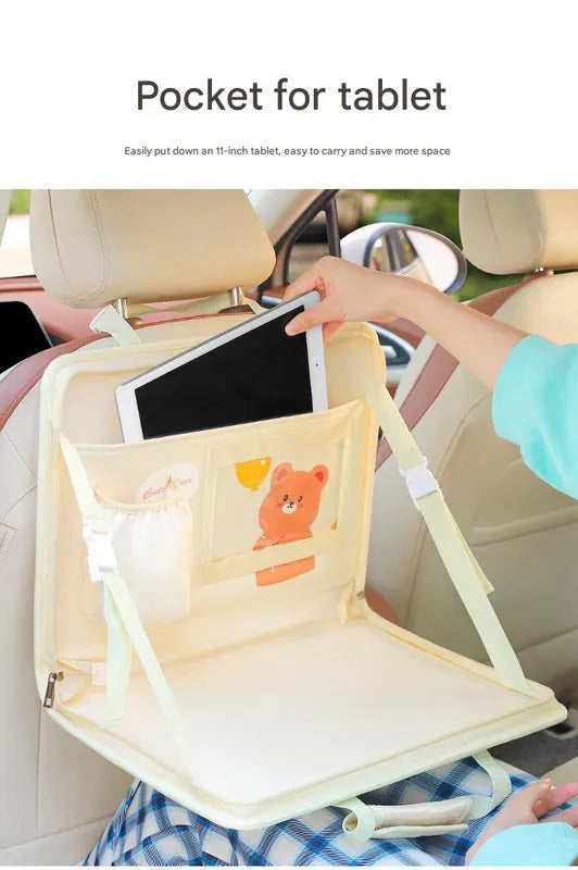 Pink Foldable Car Back Seat Organizer Tray - PU Leather Travel Desk with Tablet Holder - Image 4