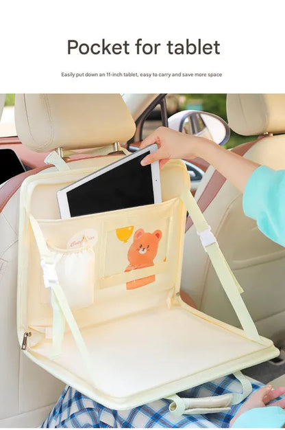 Pink Foldable Car Back Seat Organizer Tray - PU Leather Travel Desk with Tablet Holder - Image 4