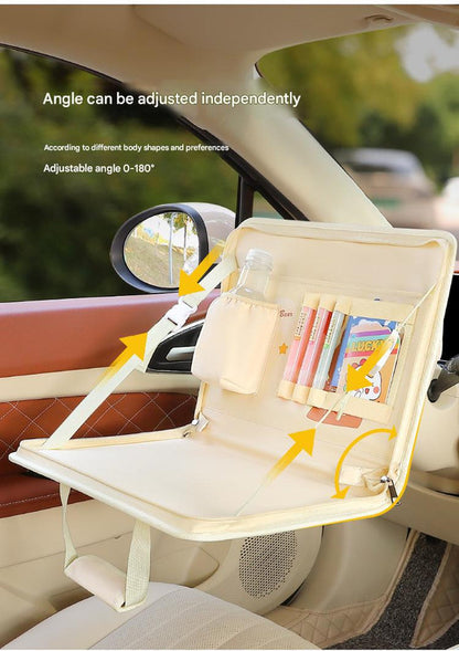 Pink Foldable Car Back Seat Organizer Tray - PU Leather Travel Desk with Tablet Holder - Image 5