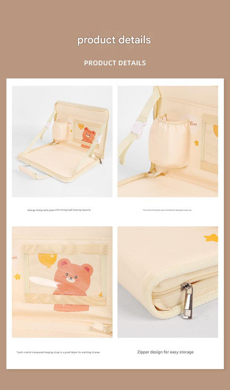 Pink Foldable Car Back Seat Organizer Tray - PU Leather Travel Desk with Tablet Holder - Image 9