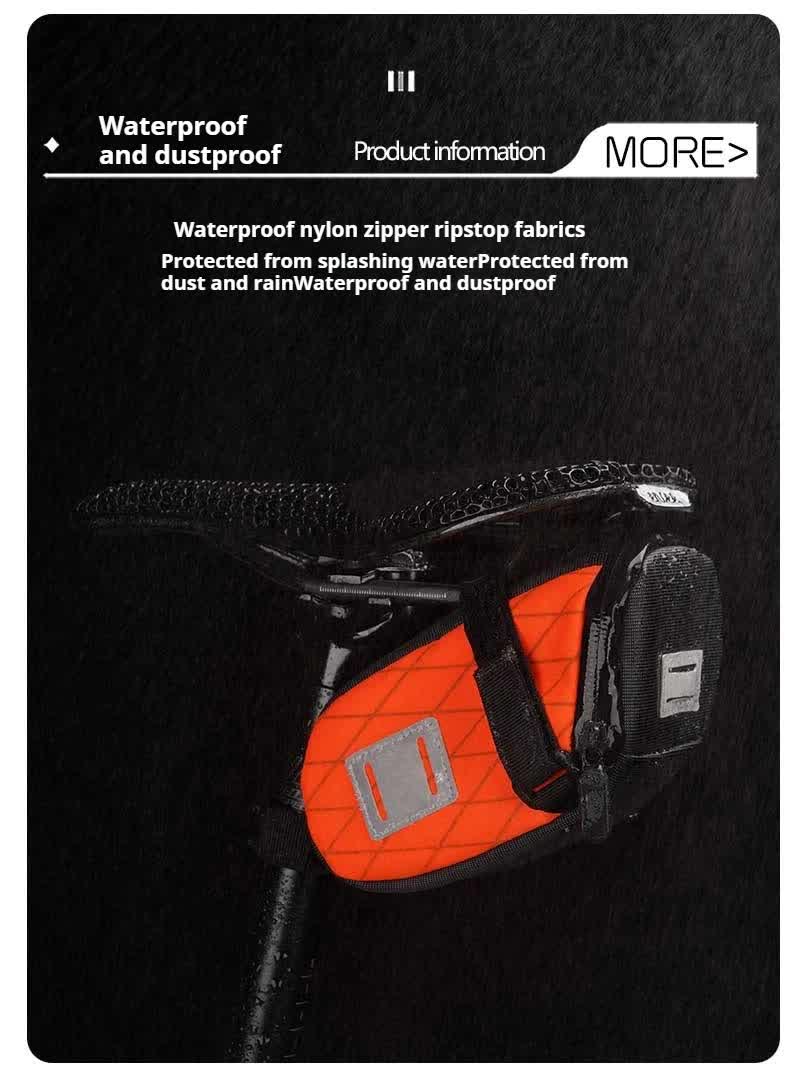 Green And Black Water-Resistant Bicycle Saddle Bag - 1.3L Reflective Seat Pack for Road & Mountain Bikes - Image 5