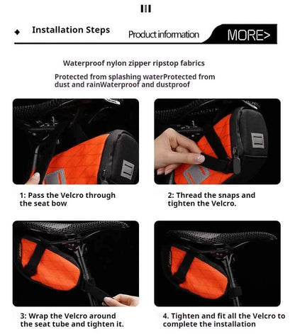 Green And Black Water-Resistant Bicycle Saddle Bag - 1.3L Reflective Seat Pack for Road & Mountain Bikes - Image 8