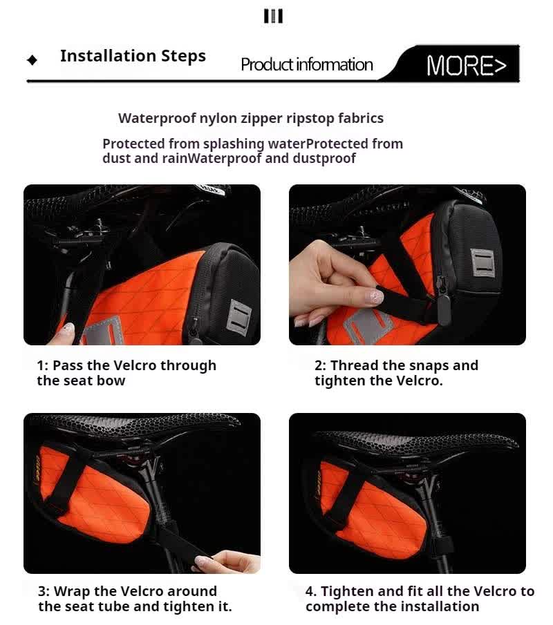 White And Black Water-Resistant Bicycle Saddle Bag - 1.3L Reflective Seat Pack for Road & Mountain Bikes - Image 8