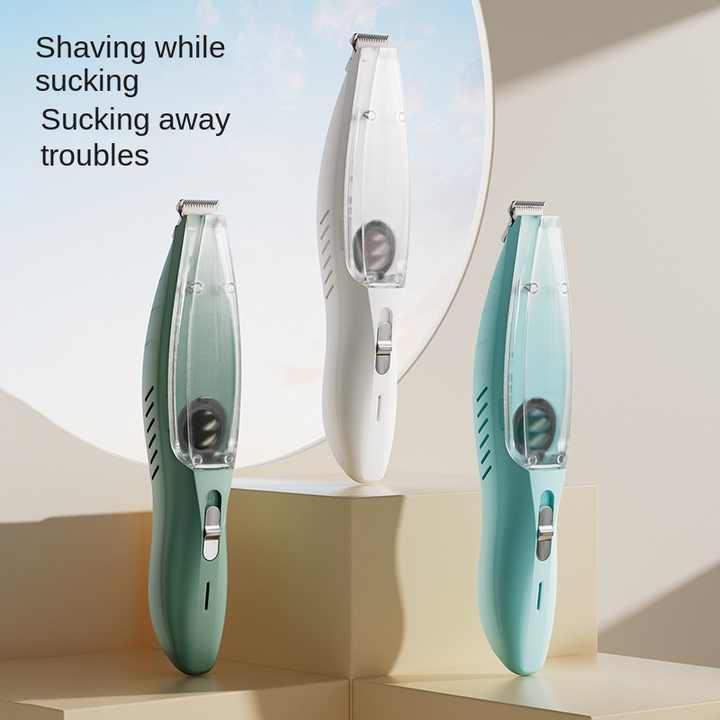 Green Rechargeable Pet Grooming Clipper with Built-in Vacuum - Low Noise Hair Trimmer for Dogs & Cats - Image 2