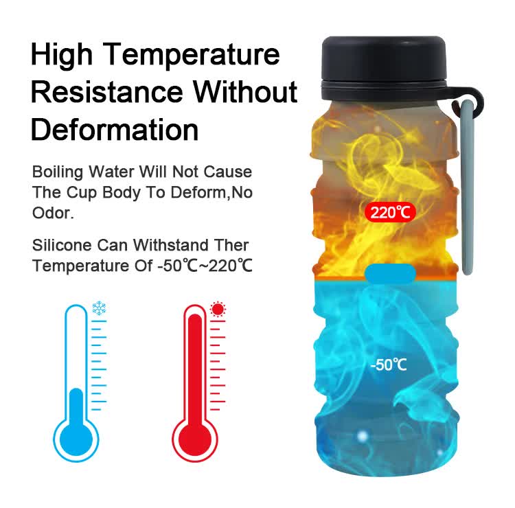 Black Collapsible Silicone Water Bottle - 510ml Portable Food-Grade Travel & Sports Drink Flask - Image 8