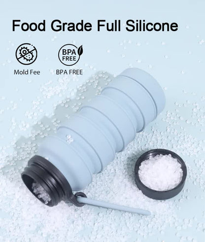 Grey and Black Collapsible Silicone Water Bottle - 510ml Portable Food-Grade Travel & Sports Drink Flask - Image 4
