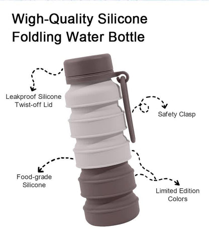 Grey and Black Collapsible Silicone Water Bottle - 510ml Portable Food-Grade Travel & Sports Drink Flask - Image 5