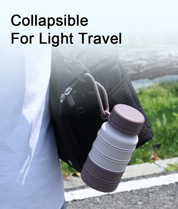 Grey and Black Collapsible Silicone Water Bottle - 510ml Portable Food-Grade Travel & Sports Drink Flask - Image 9