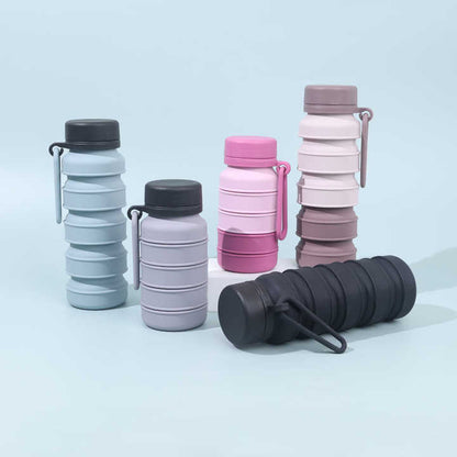 Pink Collapsible Silicone Water Bottle - 510ml Portable Food-Grade Travel & Sports Drink Flask - Image 2