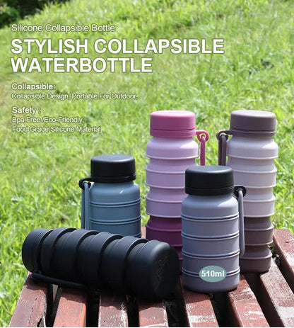 Pink Collapsible Silicone Water Bottle - 510ml Portable Food-Grade Travel & Sports Drink Flask - Image 3