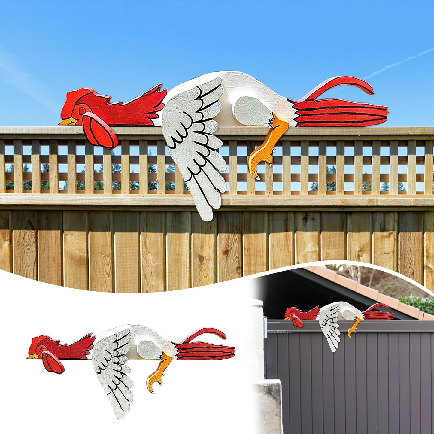 2 Pcs Red And White Whimsical Lazy Chicken Fence Topper - Funny PVC Garden & Home Decor Ornament - Image 3