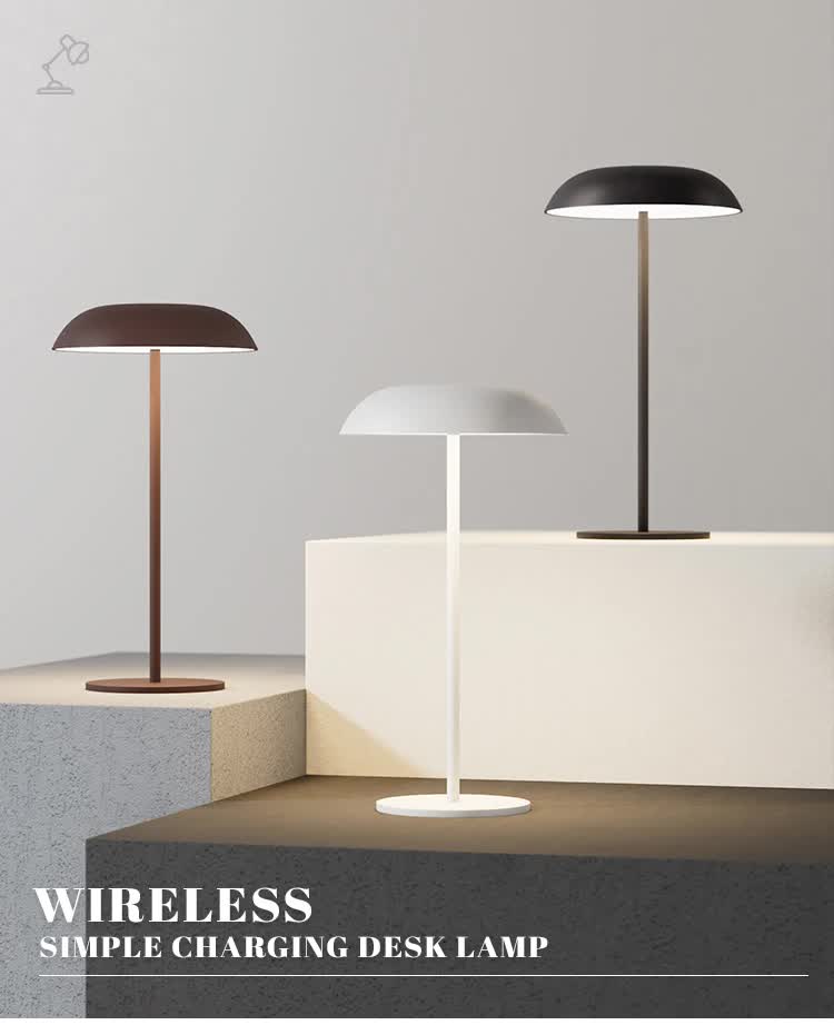 Brown Minimalist Rechargeable LED Touch Table Lamp - 3-Color Stepless Dimming Metal Desk Light - Image 2