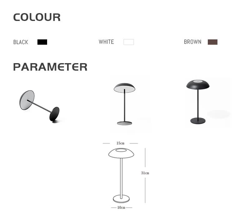 Brown Minimalist Rechargeable LED Touch Table Lamp - 3-Color Stepless Dimming Metal Desk Light - Image 3