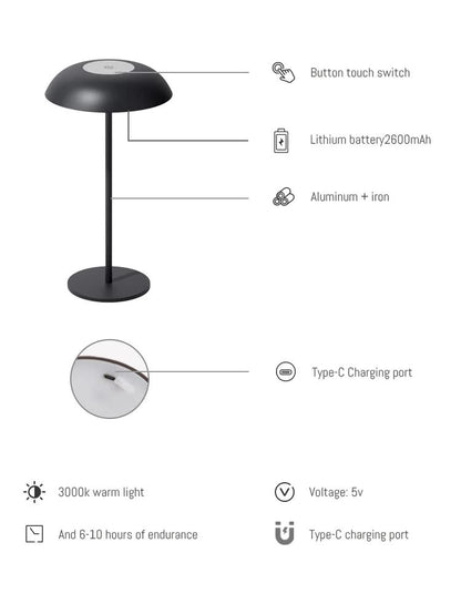 Brown Minimalist Rechargeable LED Touch Table Lamp - 3-Color Stepless Dimming Metal Desk Light - Image 5