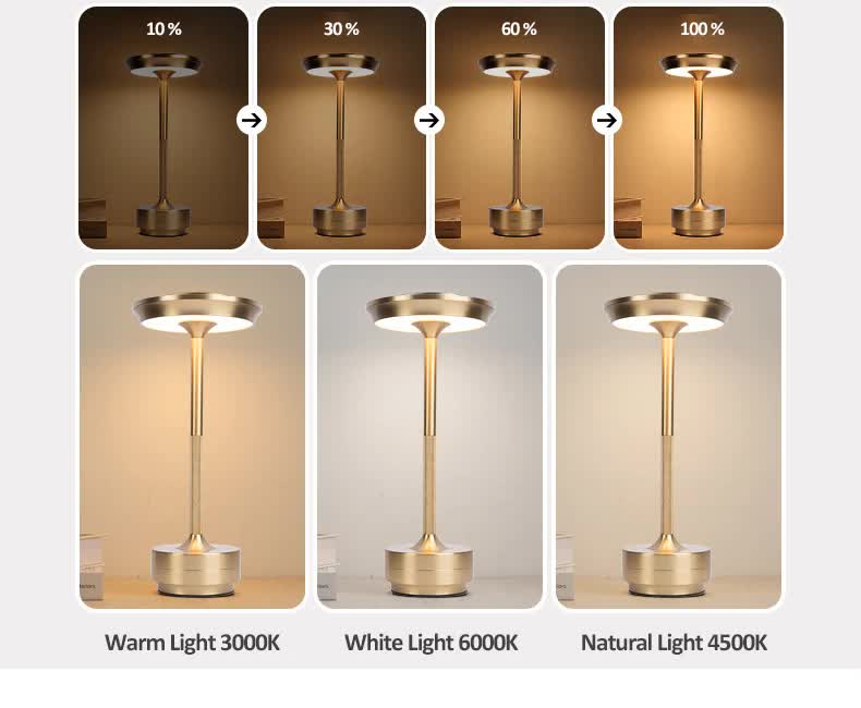 Silver Elegant Aluminum Alloy Rechargeable LED Touch Lamp - 3-Color Dimmable Cordless Table Light - Image 4