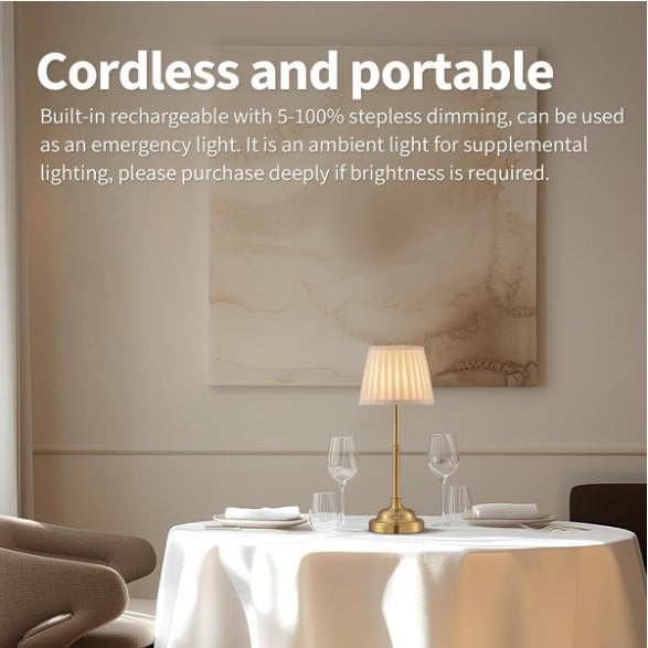 Gold and White Elegant Rechargeable Fabric Shade LED Lamp - Cordless Touch Stepless Dimmable Table Light - Image 4
