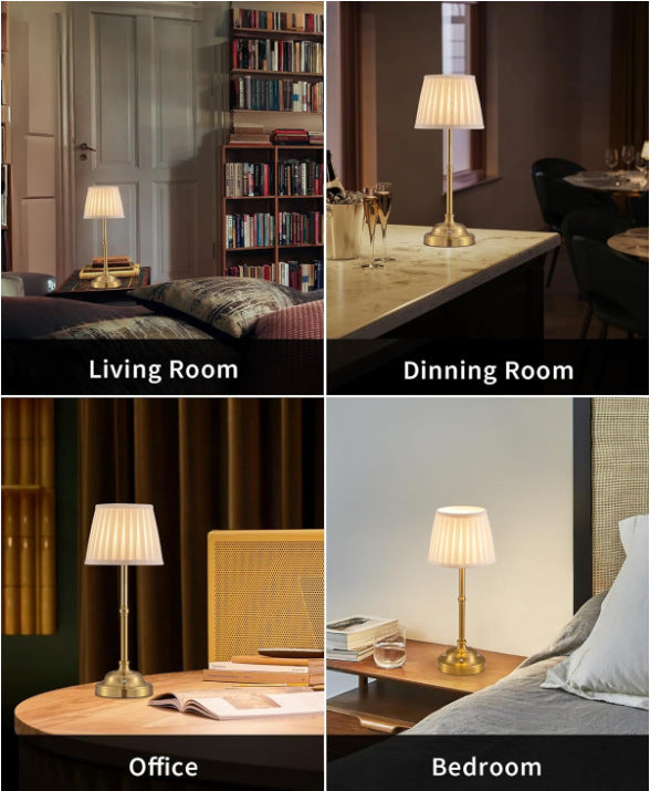 Gold and White Elegant Rechargeable Fabric Shade LED Lamp - Cordless Touch Stepless Dimmable Table Light - Image 6