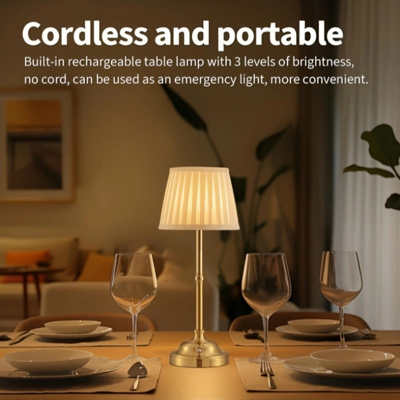 Black and White Elegant Rechargeable Fabric Shade LED Lamp - Cordless Touch Stepless Dimmable Table Light - Image 2