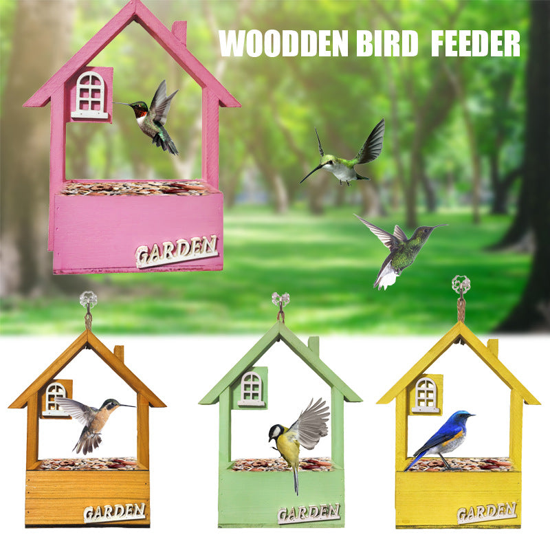 Yellow Charming Wooden House Hanging Bird Feeder - Attract Wild Birds to Your Garden - Image 2