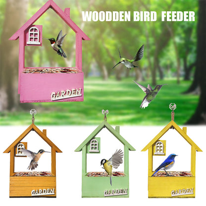 Brown Charming Wooden House Hanging Bird Feeder - Attract Wild Birds to Your Garden - Image 2