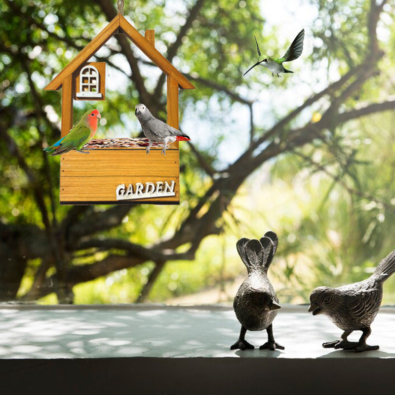 Brown Charming Wooden House Hanging Bird Feeder - Attract Wild Birds to Your Garden - Image 4