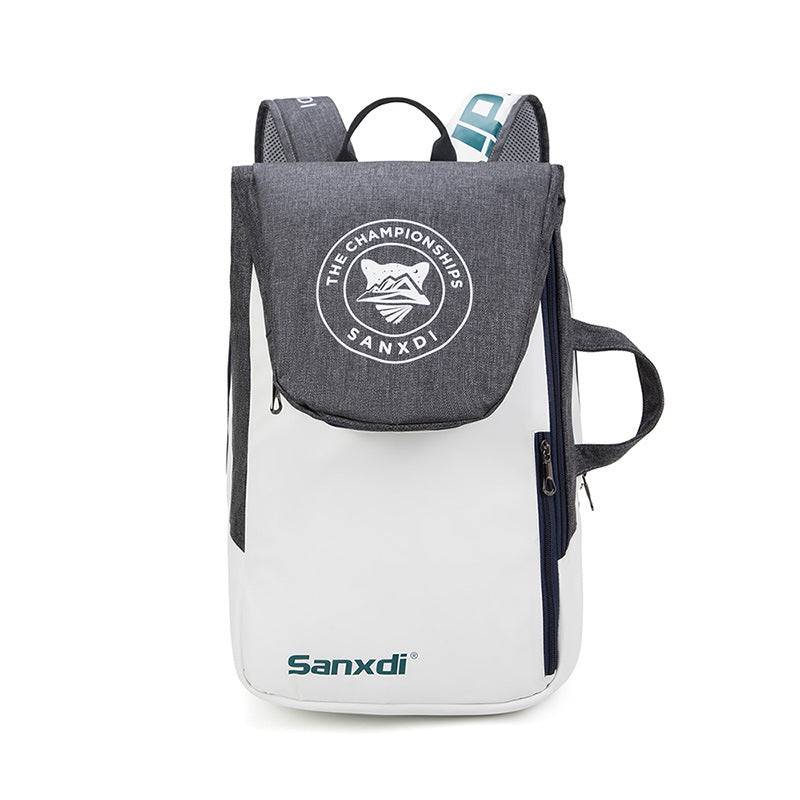 Grey and White Multifunctional Tennis & Badminton Backpack - Waterproof Racket Bag with Shoe Compartment - Image 2