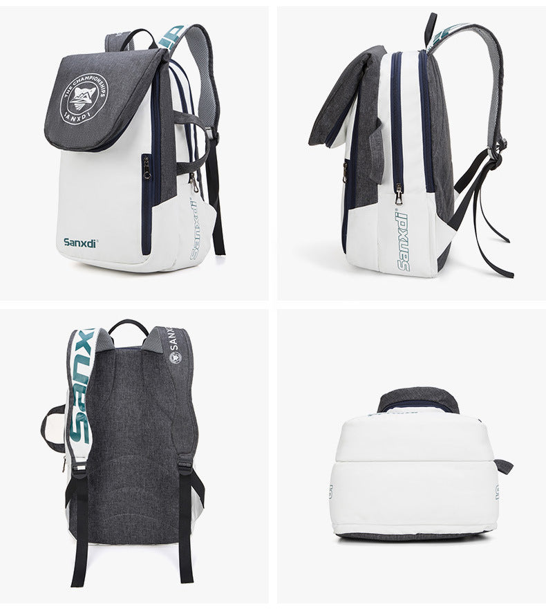 Grey and White Multifunctional Tennis & Badminton Backpack - Waterproof Racket Bag with Shoe Compartment - Image 3