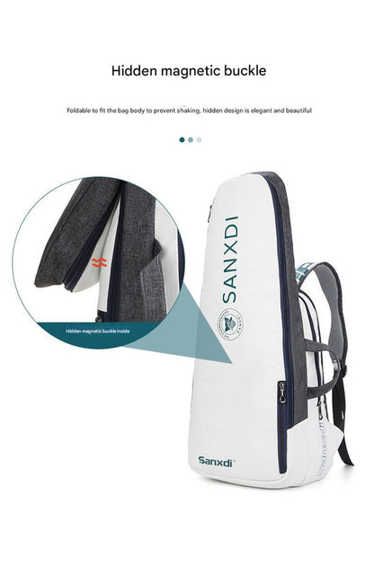 Grey and White Multifunctional Tennis & Badminton Backpack - Waterproof Racket Bag with Shoe Compartment - Image 5