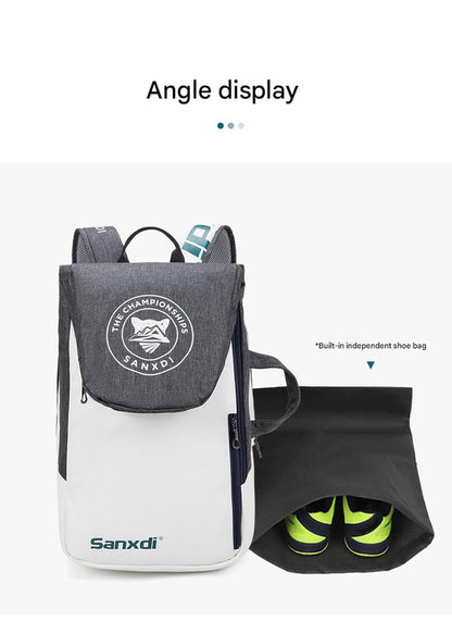 Grey and White Multifunctional Tennis & Badminton Backpack - Waterproof Racket Bag with Shoe Compartment - Image 7