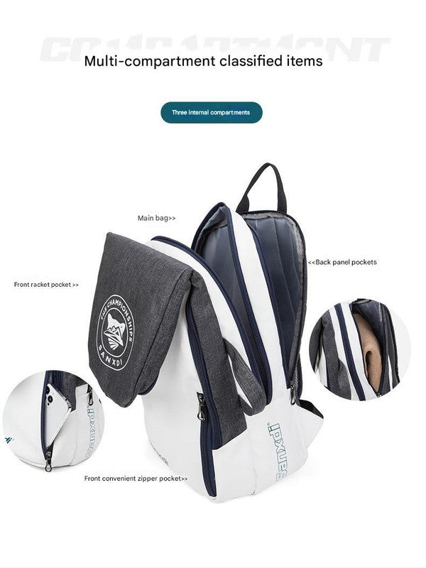 Purple and White Multifunctional Tennis & Badminton Backpack - Waterproof Racket Bag with Shoe Compartment - Image 5