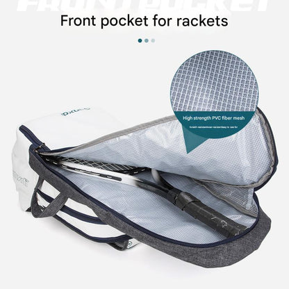 Blue and White Multifunctional Tennis & Badminton Backpack - Waterproof Racket Bag with Shoe Compartment - Image 3