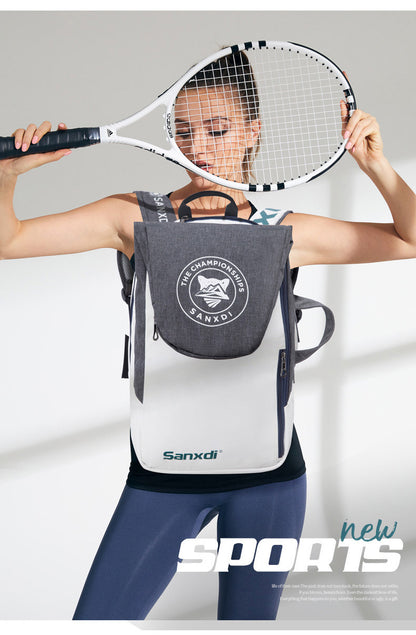 Blue and White Multifunctional Tennis & Badminton Backpack - Waterproof Racket Bag with Shoe Compartment - Image 7