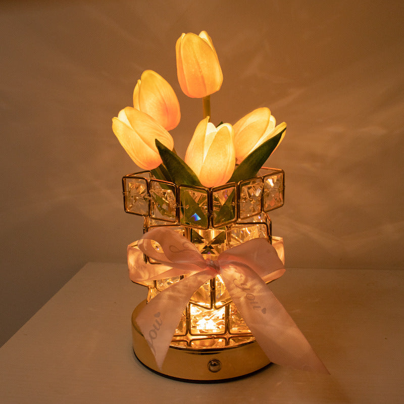 Red Elegant Crystal Tulip LED Night Light - Rechargeable Touch Lamp with 3 Colors & Dimming - Image 4
