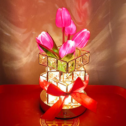 White Elegant Crystal Tulip LED Night Light - Rechargeable Touch Lamp with 3 Colors & Dimming - Image 3