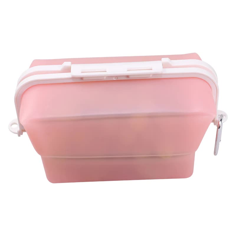 2 Pcs Pink Collapsible Silicone Food Storage Container - Microwave & Freezer Safe Lunch Box - Image 2