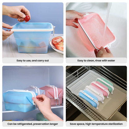 2 Pcs Pink Collapsible Silicone Food Storage Container - Microwave & Freezer Safe Lunch Box - Image 7