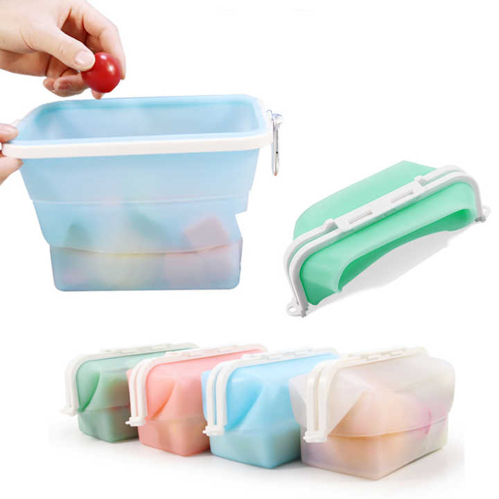 2 Pcs Blue Collapsible Silicone Food Storage Container - Microwave & Freezer Safe Lunch Box - Image 3