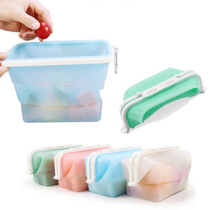 2 Pcs Blue Collapsible Silicone Food Storage Container - Microwave & Freezer Safe Lunch Box - Image 3