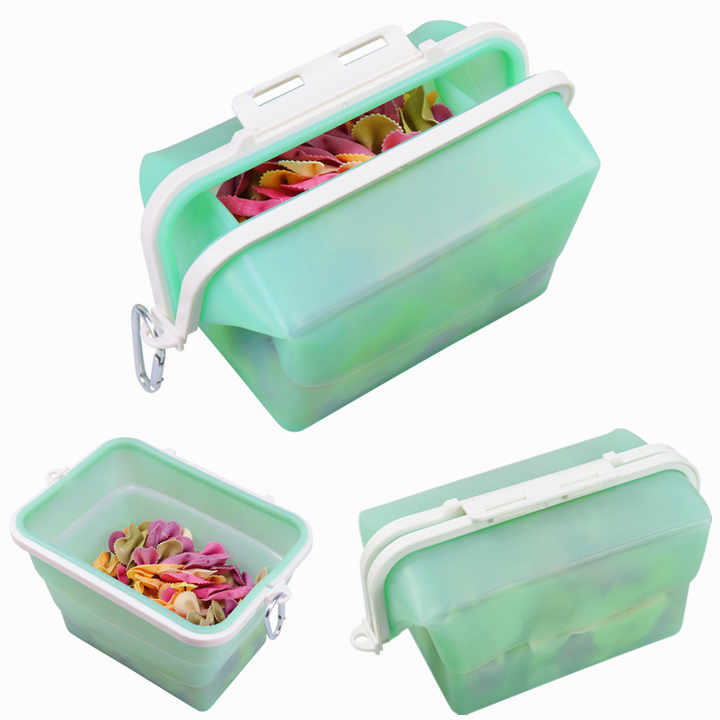 2 Pcs Blue Collapsible Silicone Food Storage Container - Microwave & Freezer Safe Lunch Box - Image 5