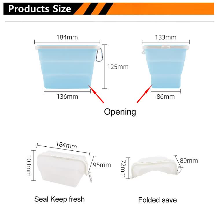 2 Pcs Blue Collapsible Silicone Food Storage Container - Microwave & Freezer Safe Lunch Box - Image 8