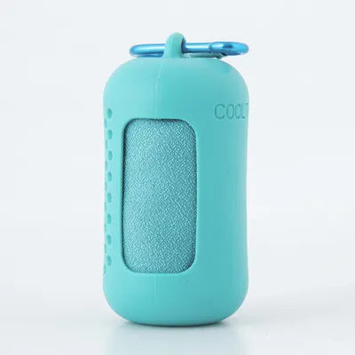 Light Blue Quick Dry Cooling Towel Set (2 Pack) - Microfiber Sport Towels with Silicone Cases & Carabiners