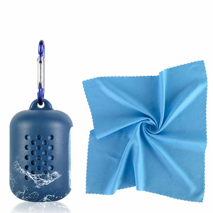 Light Blue Quick Dry Cooling Towel Set (2 Pack) - Microfiber Sport Towels with Silicone Cases & Carabiners - Image 3