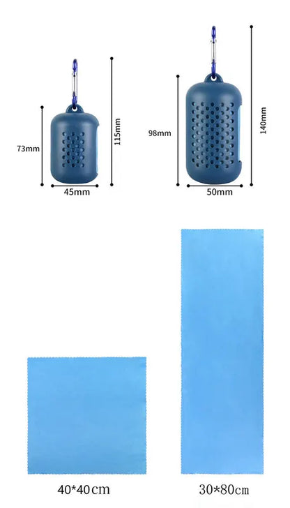 Light Blue Quick Dry Cooling Towel Set (2 Pack) - Microfiber Sport Towels with Silicone Cases & Carabiners - Image 6
