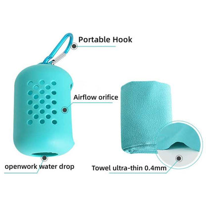 Dark Blue Quick Dry Cooling Towel Set (2 Pack) - Microfiber Sport Towels with Silicone Cases & Carabiners - Image 7