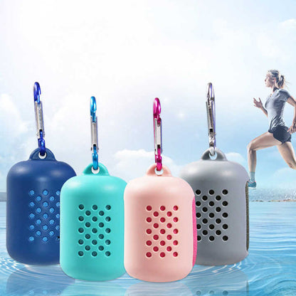 Grey Quick Dry Cooling Towel Set (2 Pack) - Microfiber Sport Towels with Silicone Cases & Carabiners - Image 2
