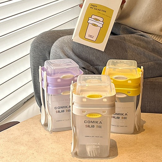 White Portable Salad & Breakfast Cup On-the-Go - Dual Compartment Container with Spork - Image 3