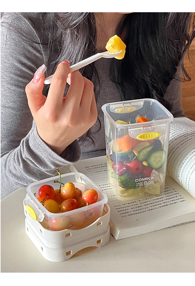 White Portable Salad & Breakfast Cup On-the-Go - Dual Compartment Container with Spork - Image 7