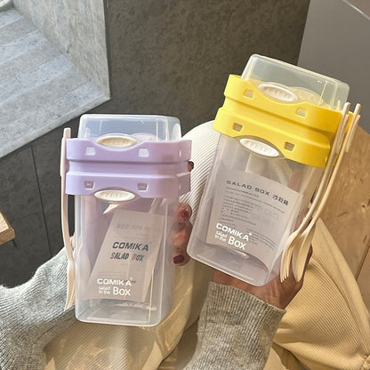 Yellow Portable Salad & Breakfast Cup On-the-Go - Dual Compartment Container with Spork - Image 2
