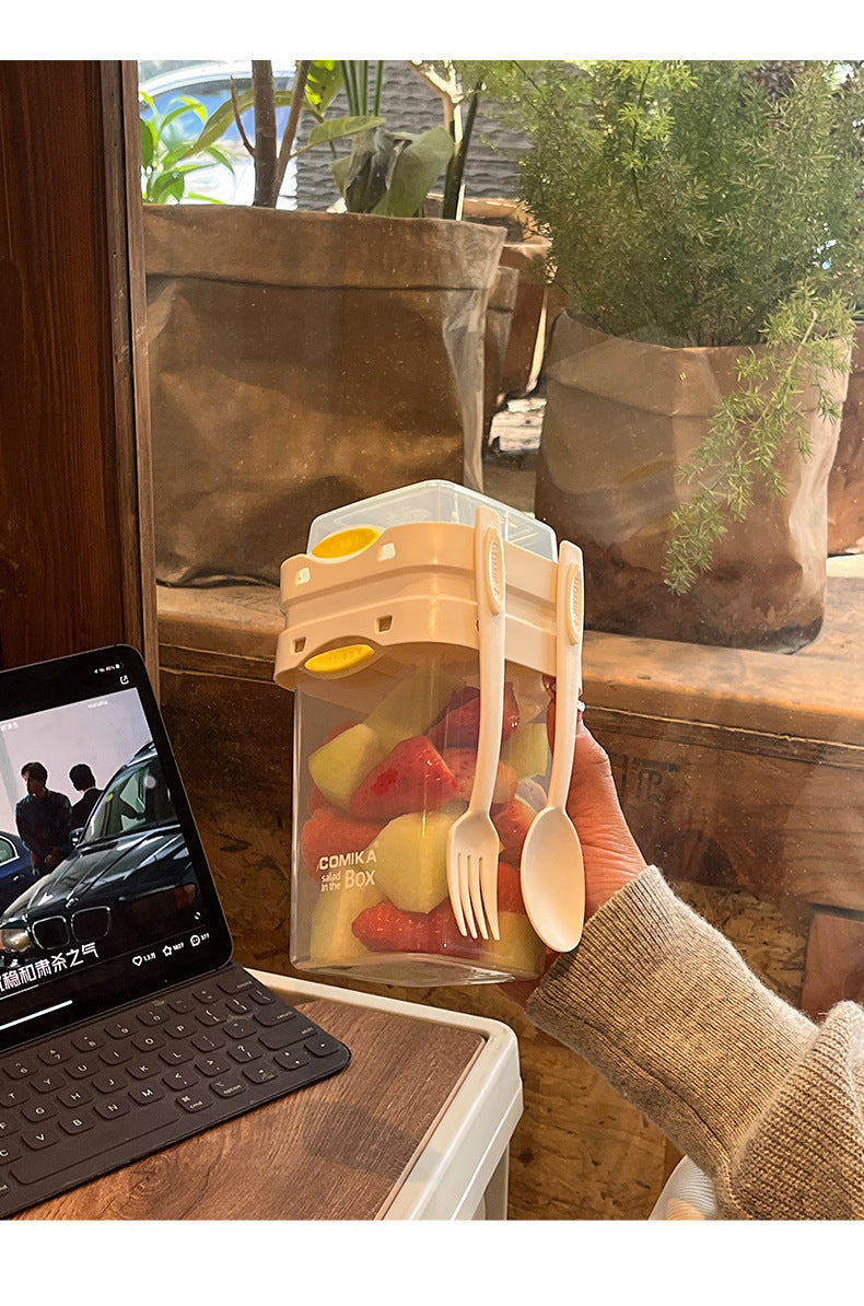 Yellow Portable Salad & Breakfast Cup On-the-Go - Dual Compartment Container with Spork - Image 4